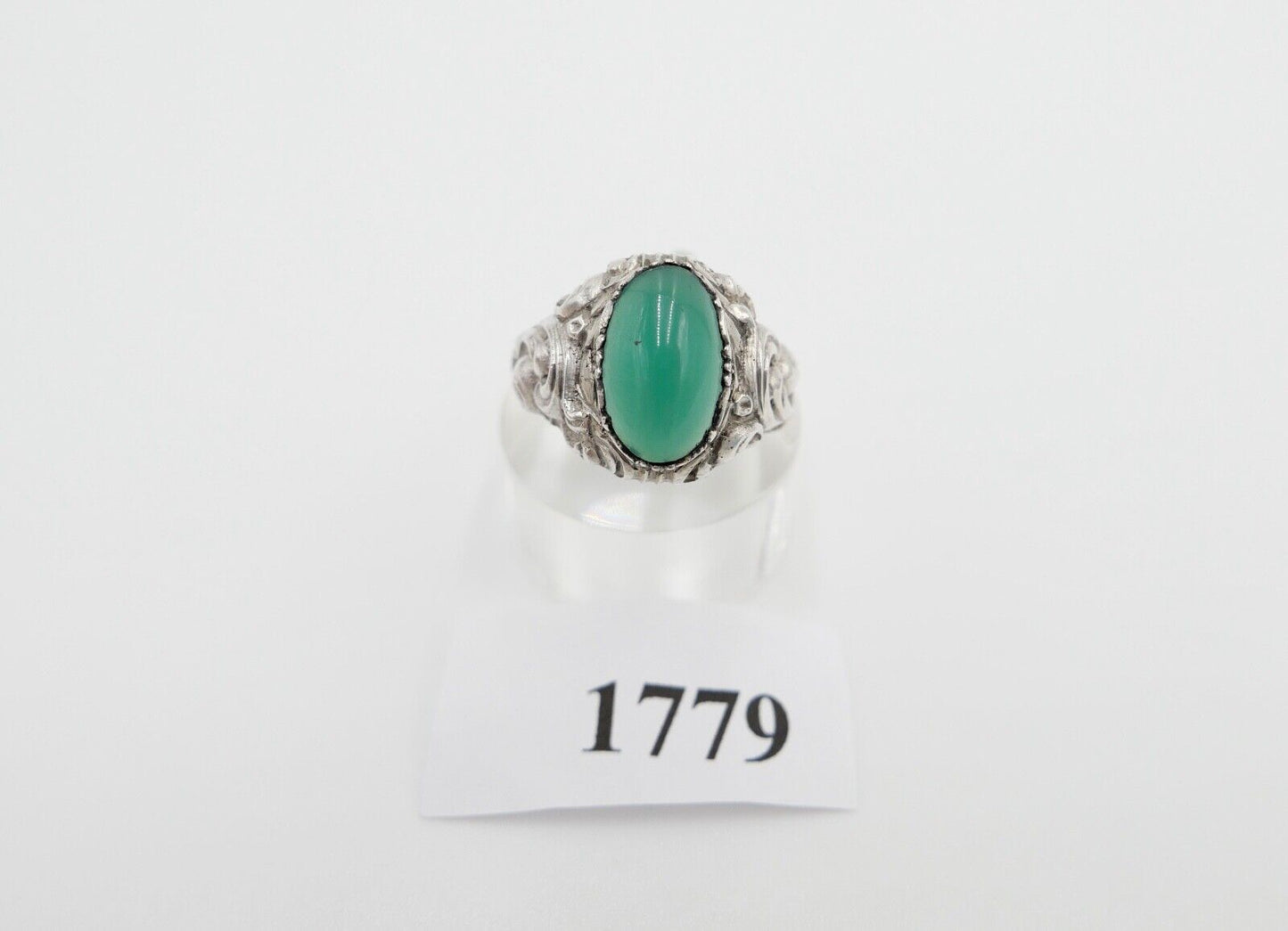 Jugendstil Silberring Damen Ring Gr. 54 Silber 835 grüner Cabochon Chrysopras - Antikhandel-Stuttgart