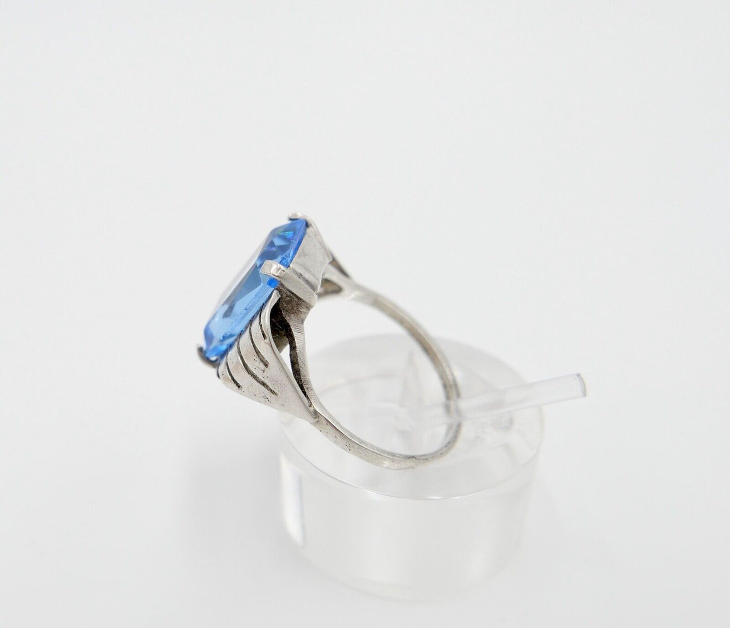 ART DECO Damenring Ring Silber 835 Gr. 57 mit blauem Glasstein - Antikhandel-Stuttgart