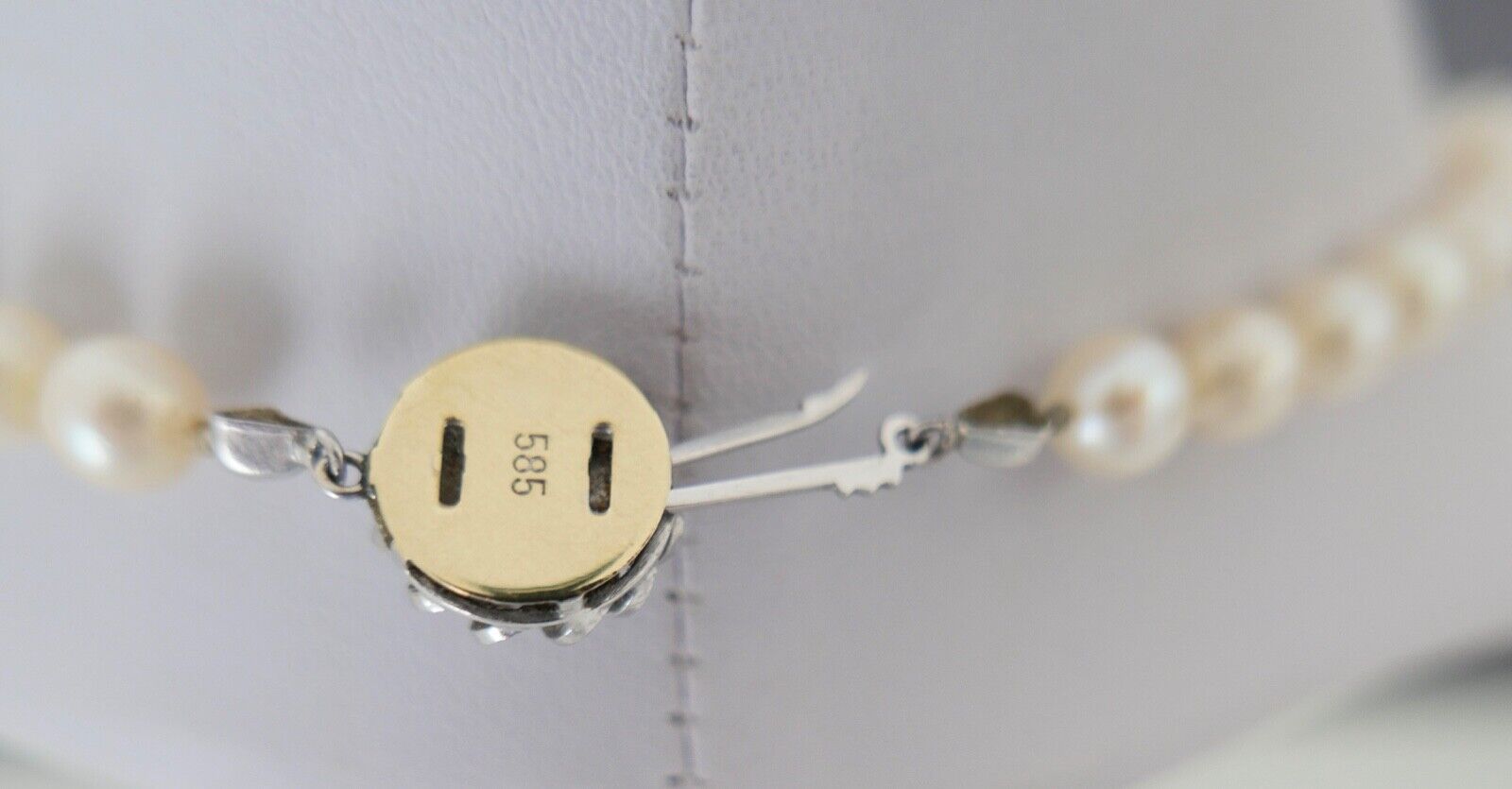 Perlenkette Verschluss Weiß/Gelb Gold 585/14K pearl Ø 6.5 mm Necklace 58 cm - Antikhandel-Stuttgart