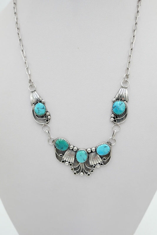 1970er Jahre Kette / Collier JWK John W. Kessler 925 Sterling Silber mit Türkis - Antikhandel-Stuttgart