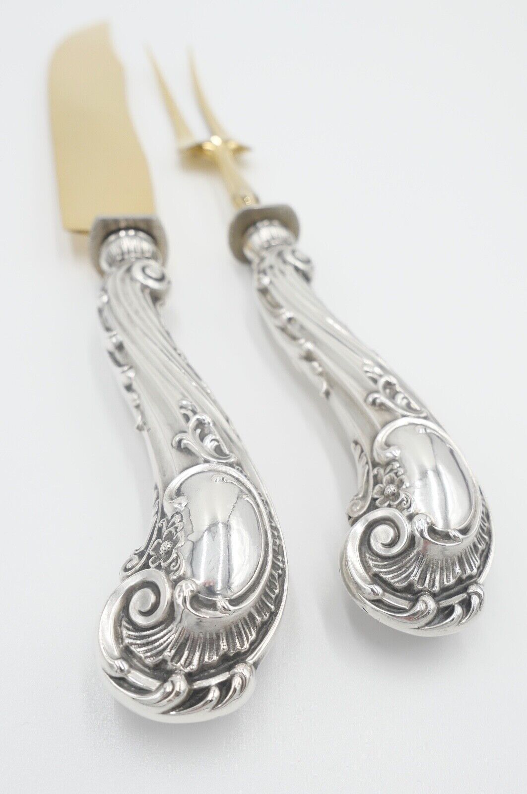 2 Tlg. antik Besteck Jugendstil um 1900 Silber 800 vergoldet original Etui - Antikhandel-Stuttgart