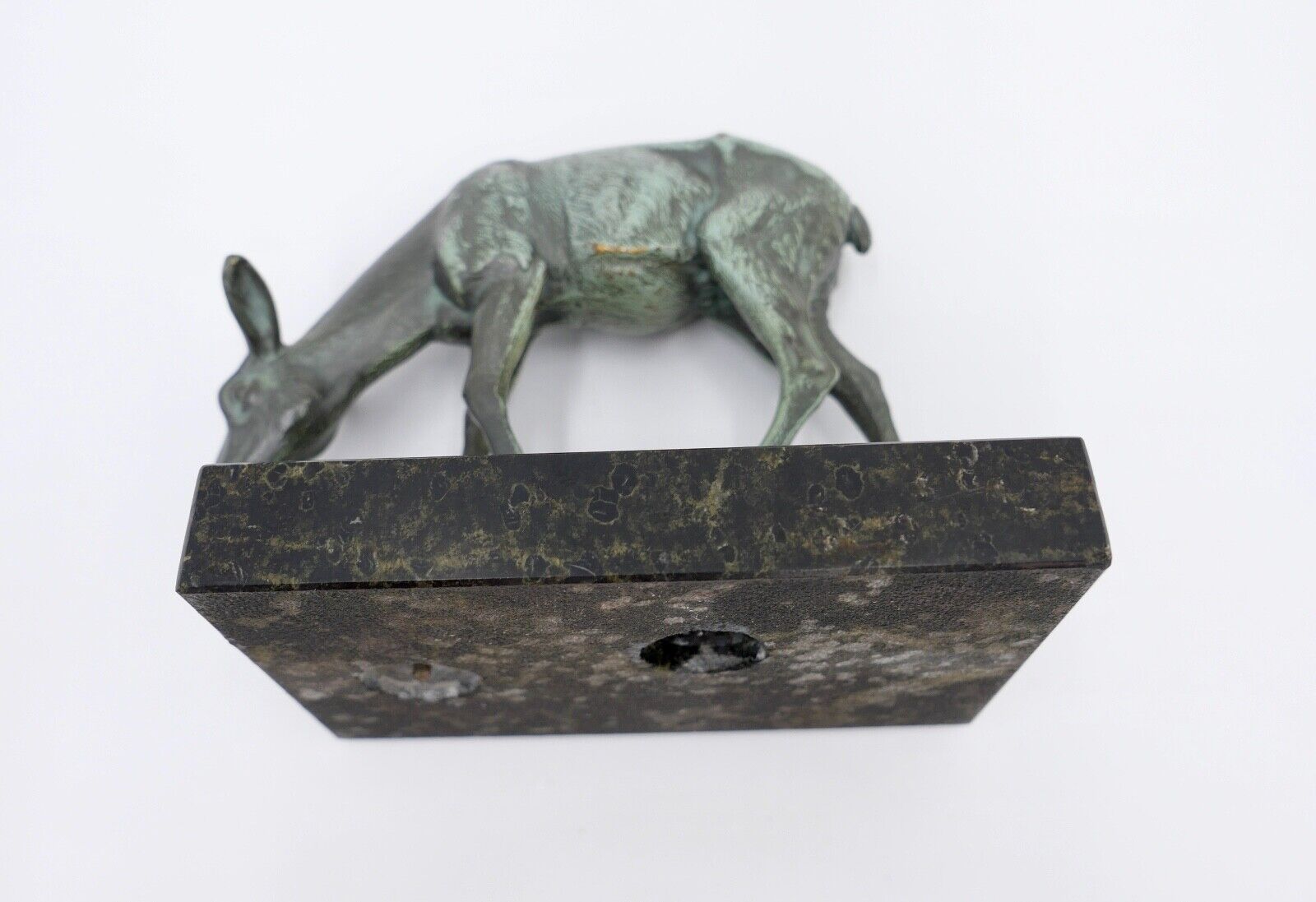 kleine Messing Figur Bronziert " Kalb / Kuh " auf Marmorsockel Skulptur - Antikhandel-Stuttgart