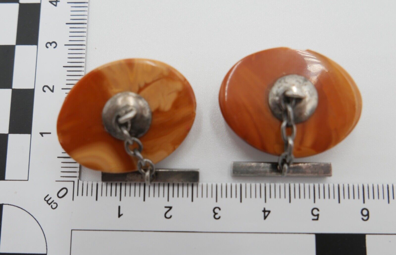 Pärchen alte Bernstein butterscotch Manschettenknöpfe Ø 27,4mm - Antikhandel-Stuttgart