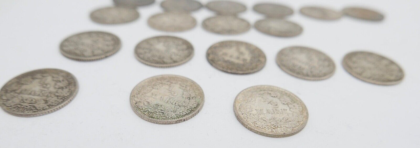 18x 1/2 Mark Jäger 16 / J.16 Silber 1905-1918 ss-stg sehr schön - Stempelglanz - Antikhandel-Stuttgart