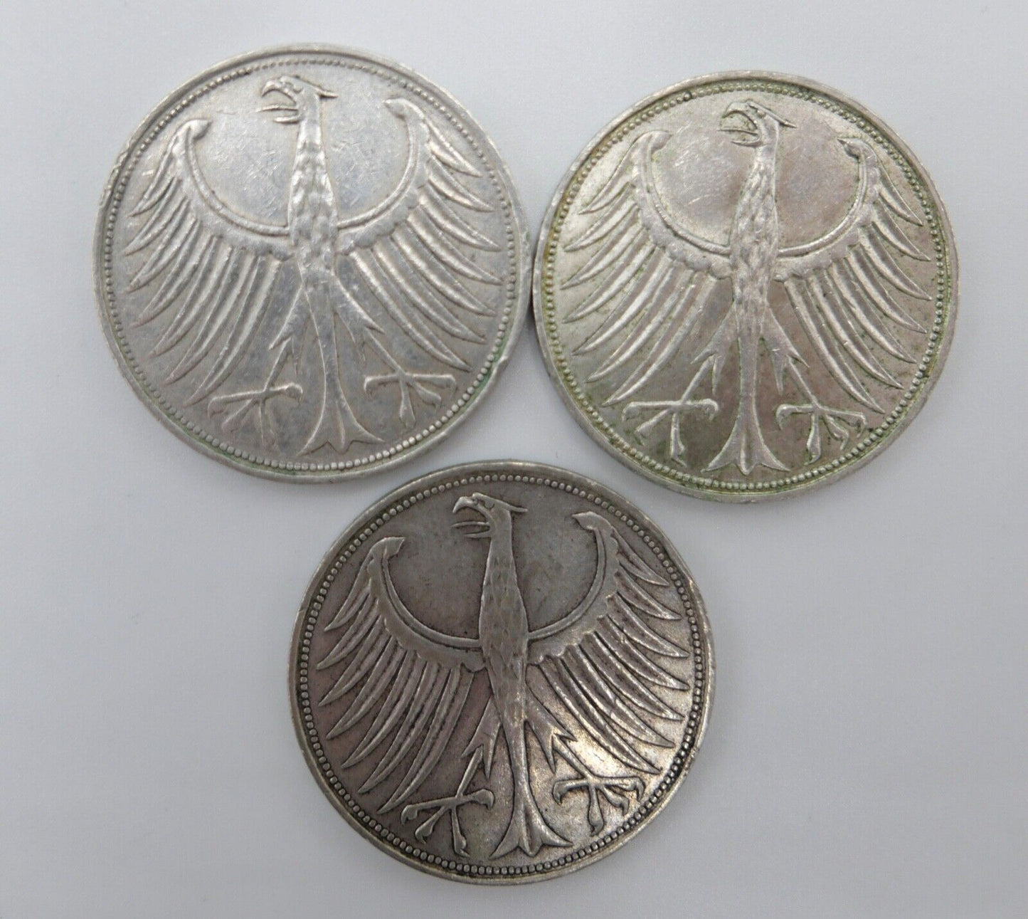 3x 5 DM 1963 J.387 Silbermünzen Silberadler Heiermann D F J - Antikhandel-Stuttgart