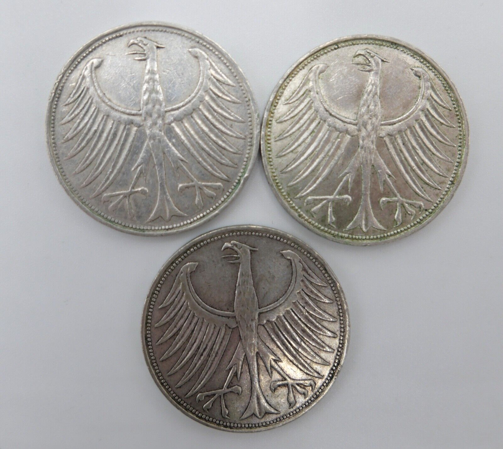 3x 5 DM 1963 J.387 Silbermünzen Silberadler Heiermann D F J - Antikhandel-Stuttgart
