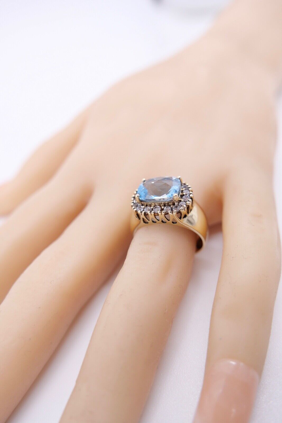 Damen Gold Ring 375 9K 4,70 Ct mit großem blauen Blautopas & Zirkonia Gr. 54 - Antikhandel-Stuttgart