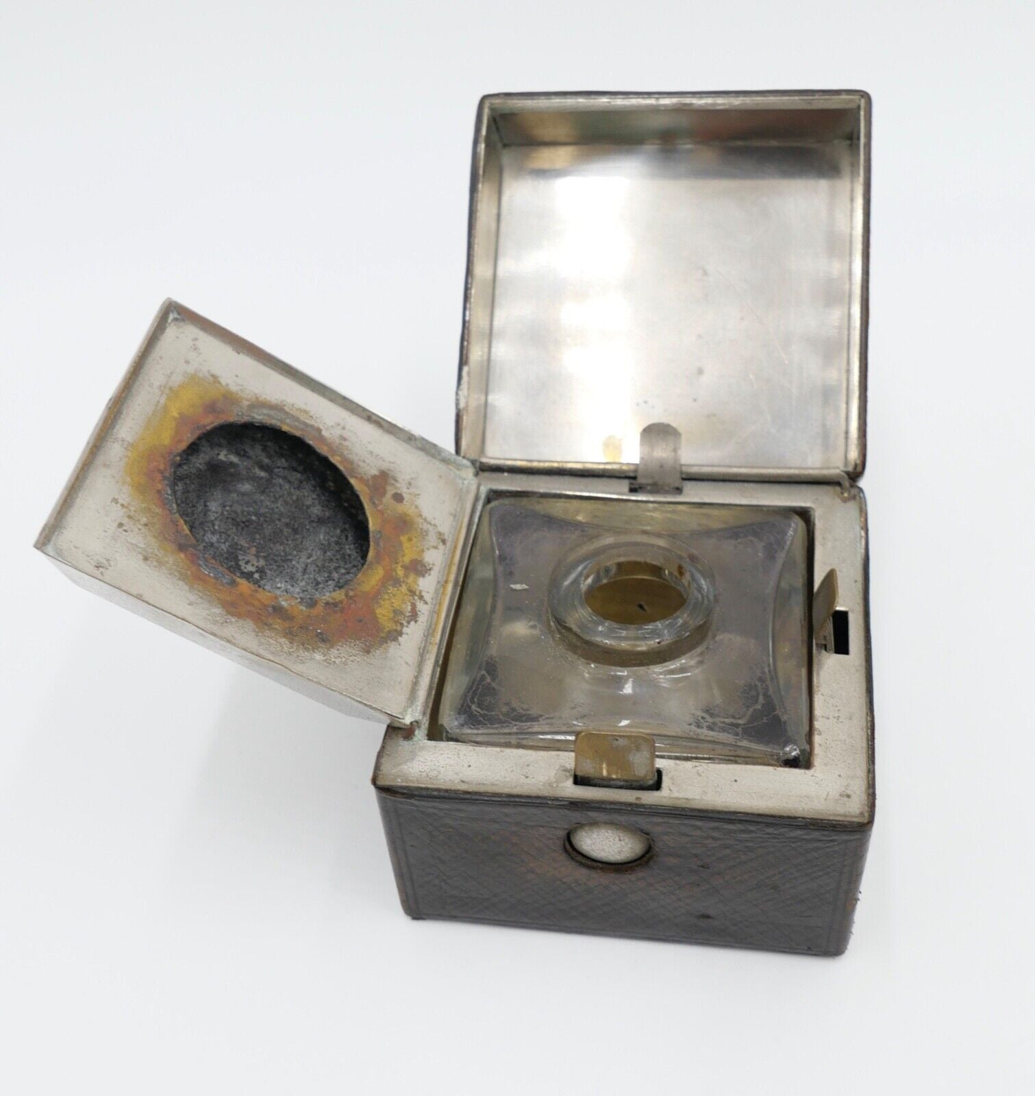 30er 40er Jahre Reise Tintenfass Glas Schreibtischgarnitur - Antikhandel-Stuttgart