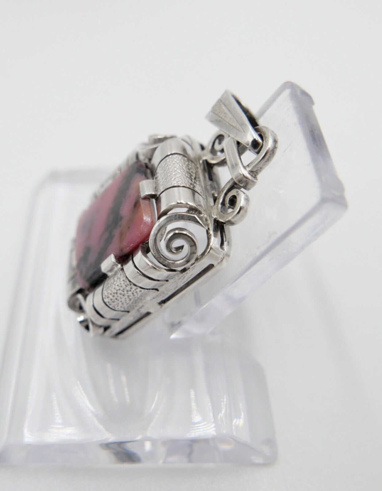 Art Deco 835 Silber Anhänger Rhodochrosit Ø 3 cm 30-40er Jahre - Antikhandel-Stuttgart