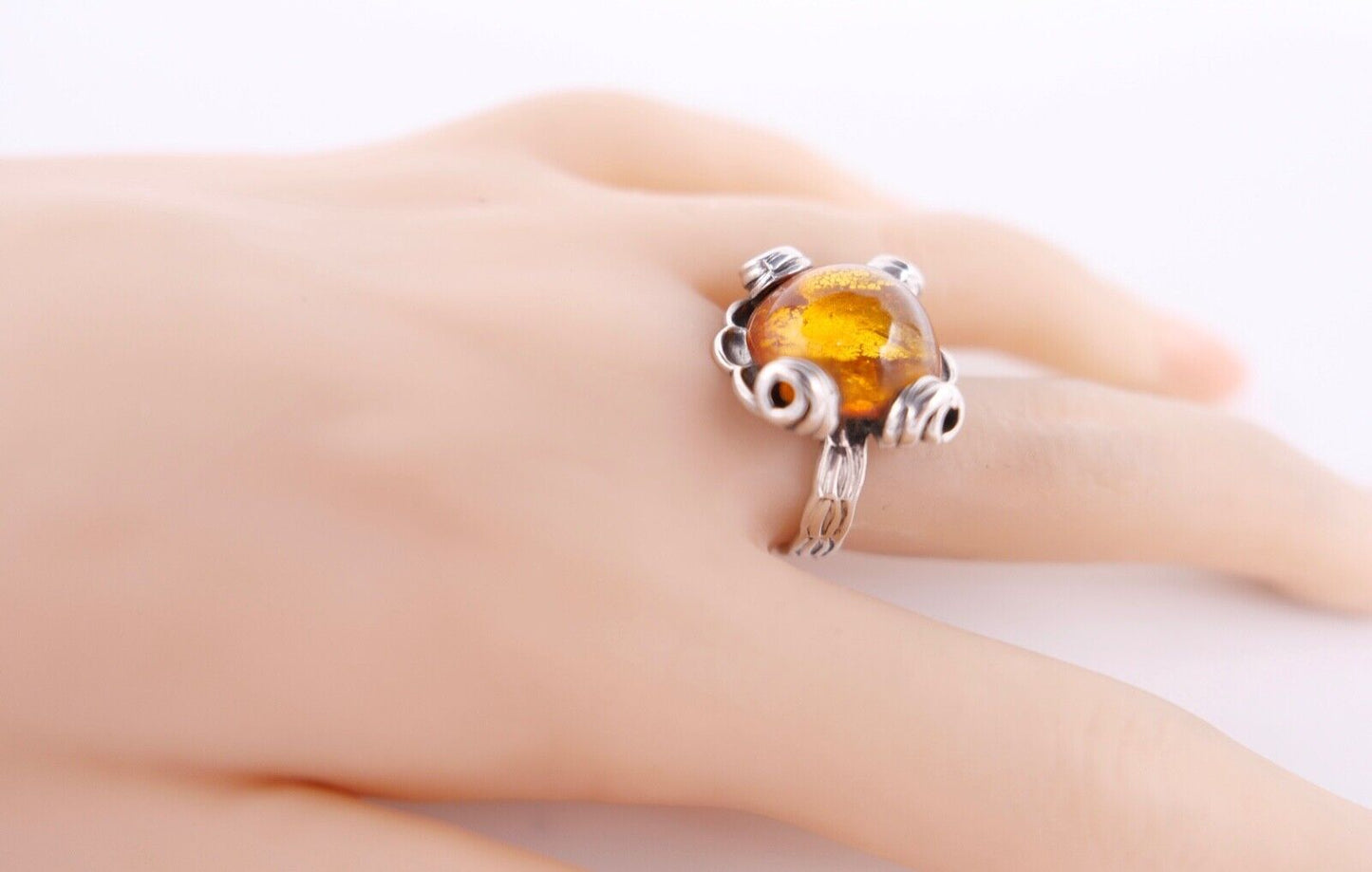 Bernstein Helmut KLEIST Handarbeit Designer Ring Gr. 56 Silber 835 - Antikhandel-Stuttgart