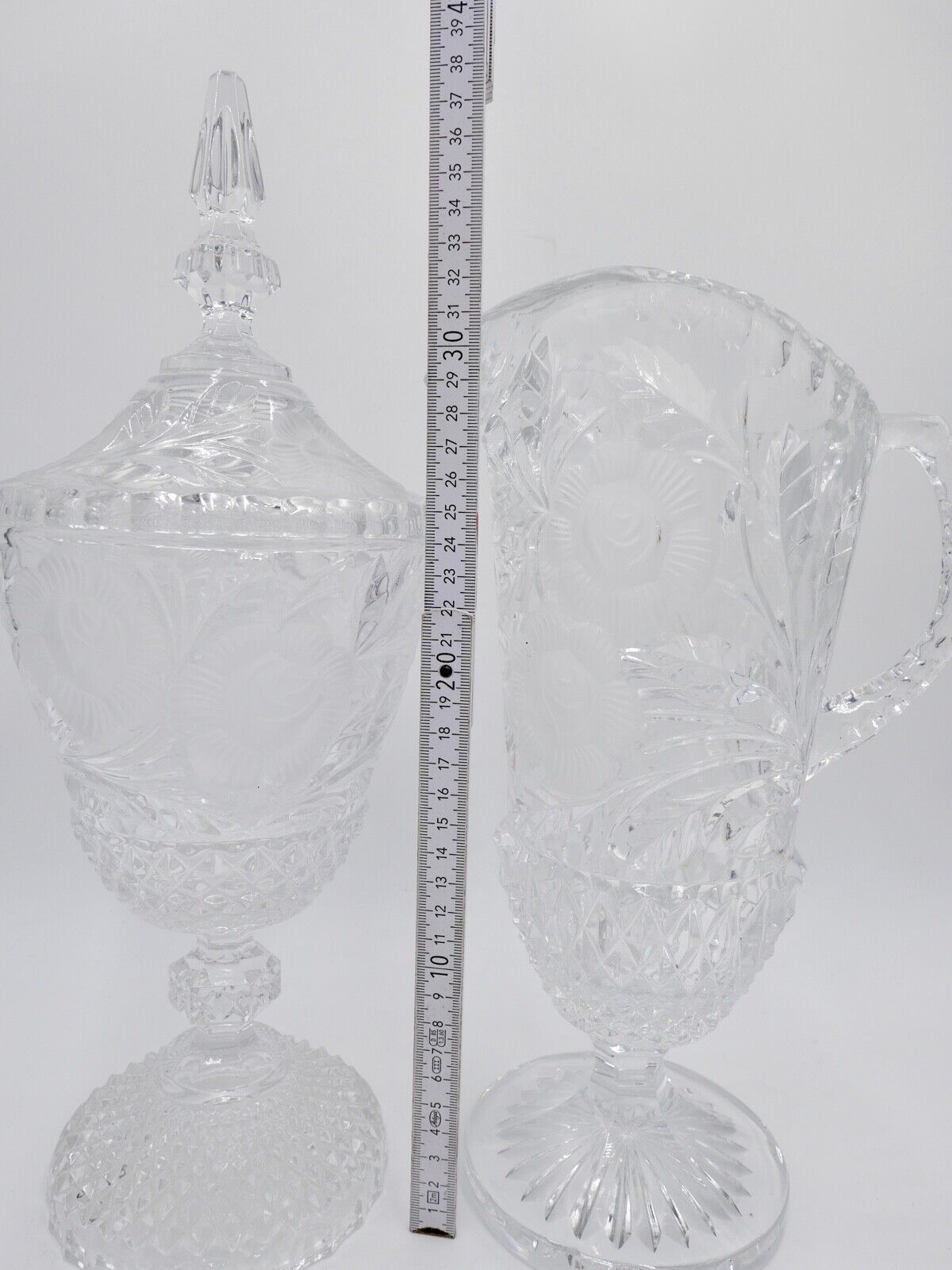 alt vintage Krug Karaffe Kanne Pokal Bleikristall geätztes Glas - Antikhandel-Stuttgart