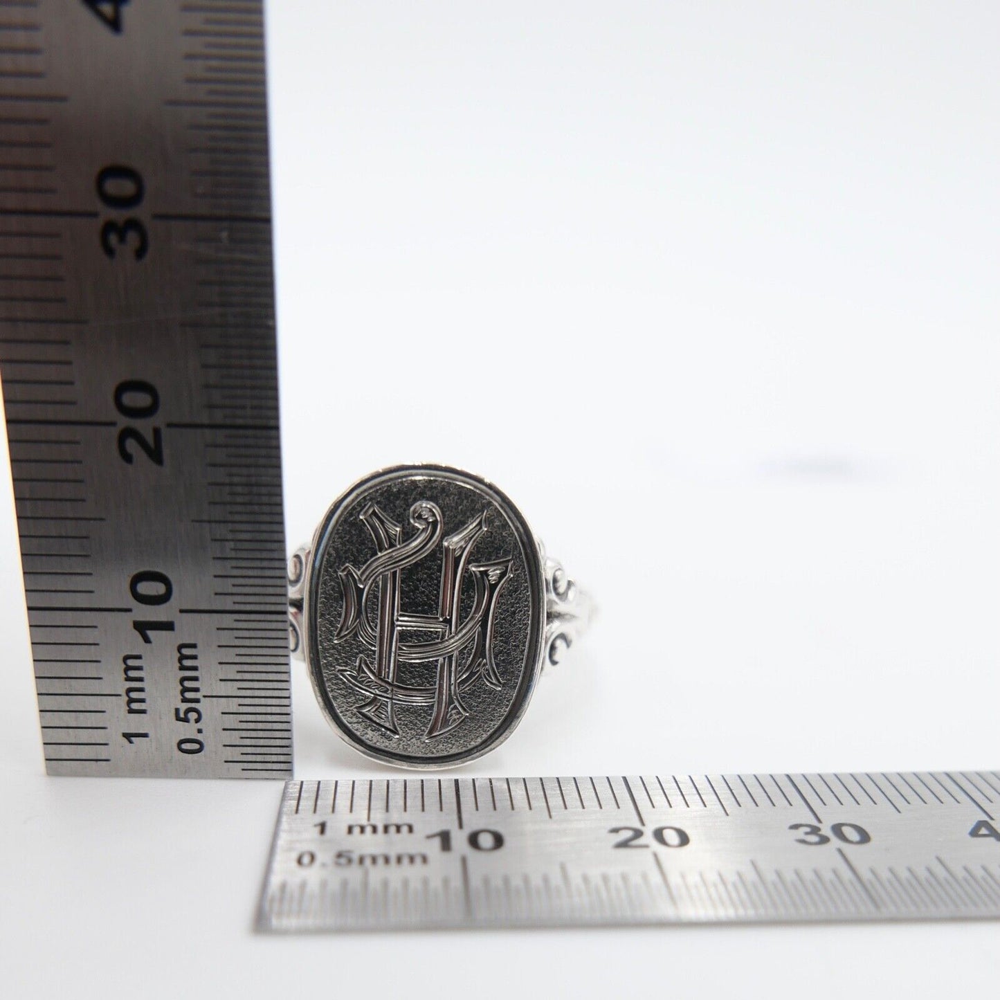 Jugendstil Siegelring Herren mit Monogramm hH aH Hg Hy 835 Silber Gr. 65 - Antikhandel-Stuttgart