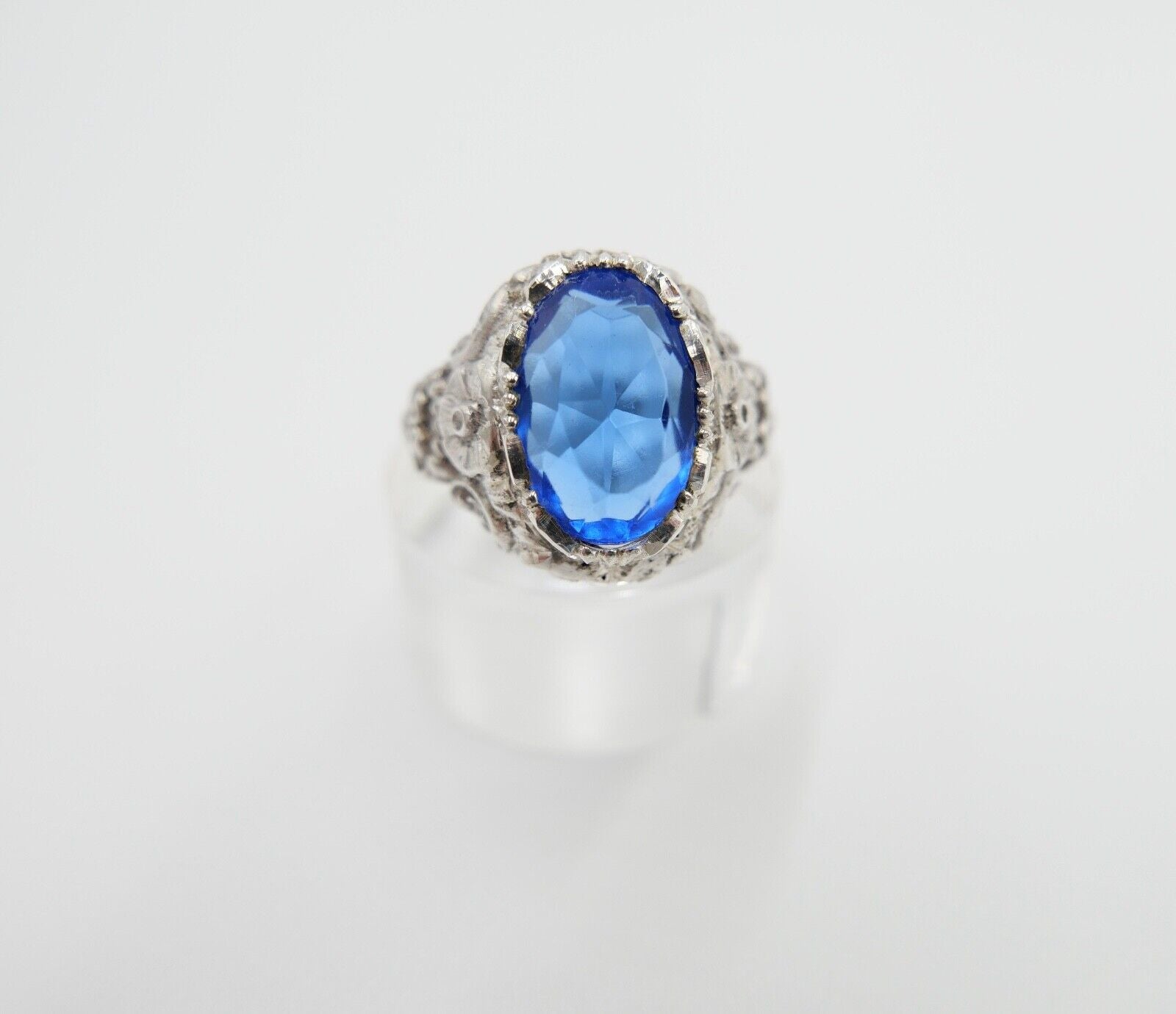 Jugendstil Damenring Ring Silber 935 Gr. 56 mit blauem Glasstein - Antikhandel-Stuttgart