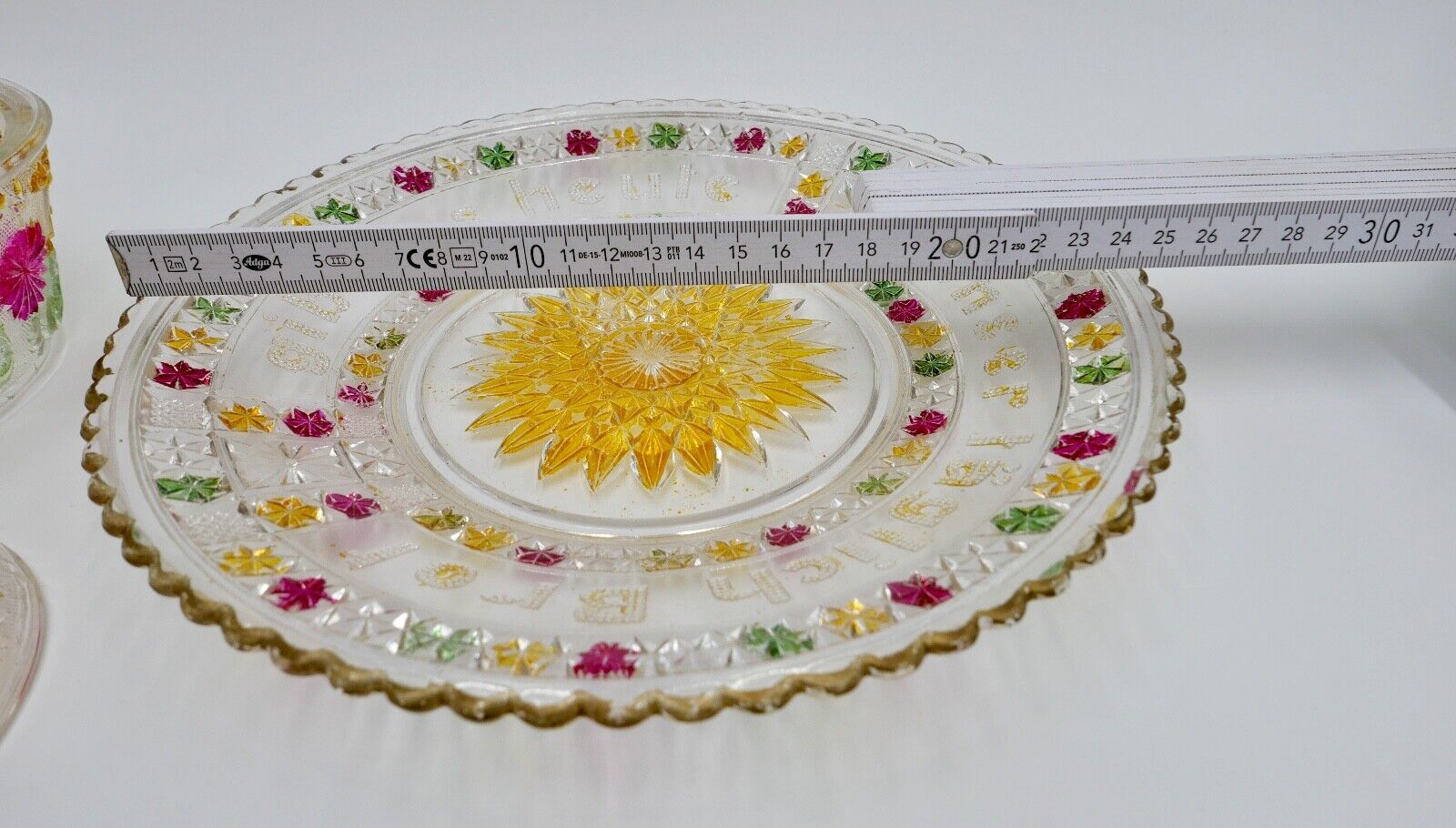 Zur Hochzeit um 1900 Glas Schale Bonbonniere "Unser täglich Brot gib uns heute" - Antikhandel-Stuttgart