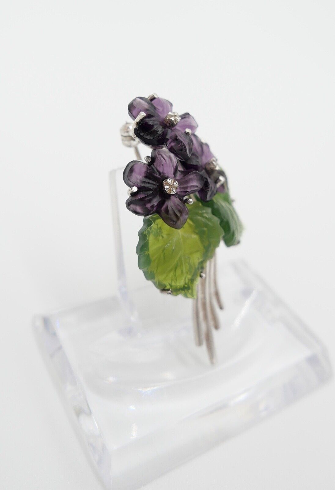 70er Jahre Florale Silberbrosche Brosche Silber 835 Blumen aus Glas Glassteine - Antikhandel-Stuttgart