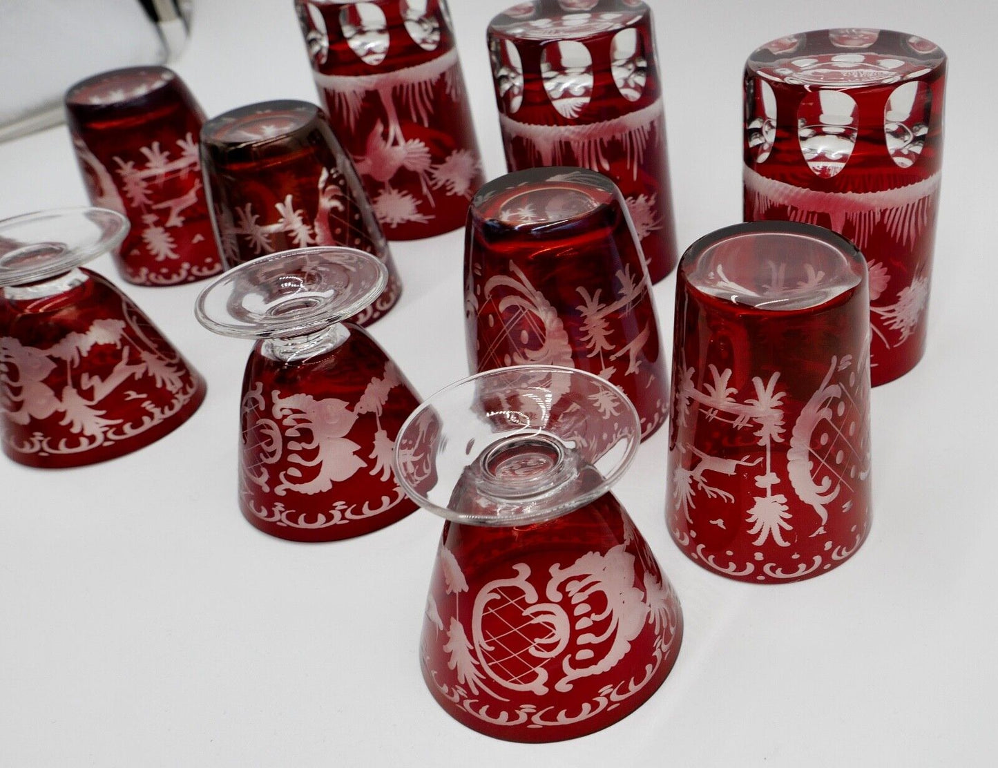 11x Jugendstil Gläser rubinrot Becher Glas EGERMANN Tierwelt um 1900 - Antikhandel-Stuttgart