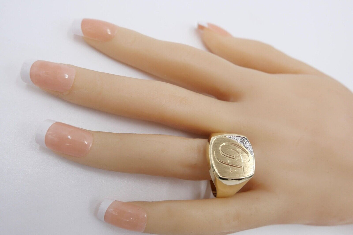 80er Gold Siegelring mit Diamant 333 8K Herrenring Gr. 74 Monogramm Initialen GF - Antikhandel-Stuttgart