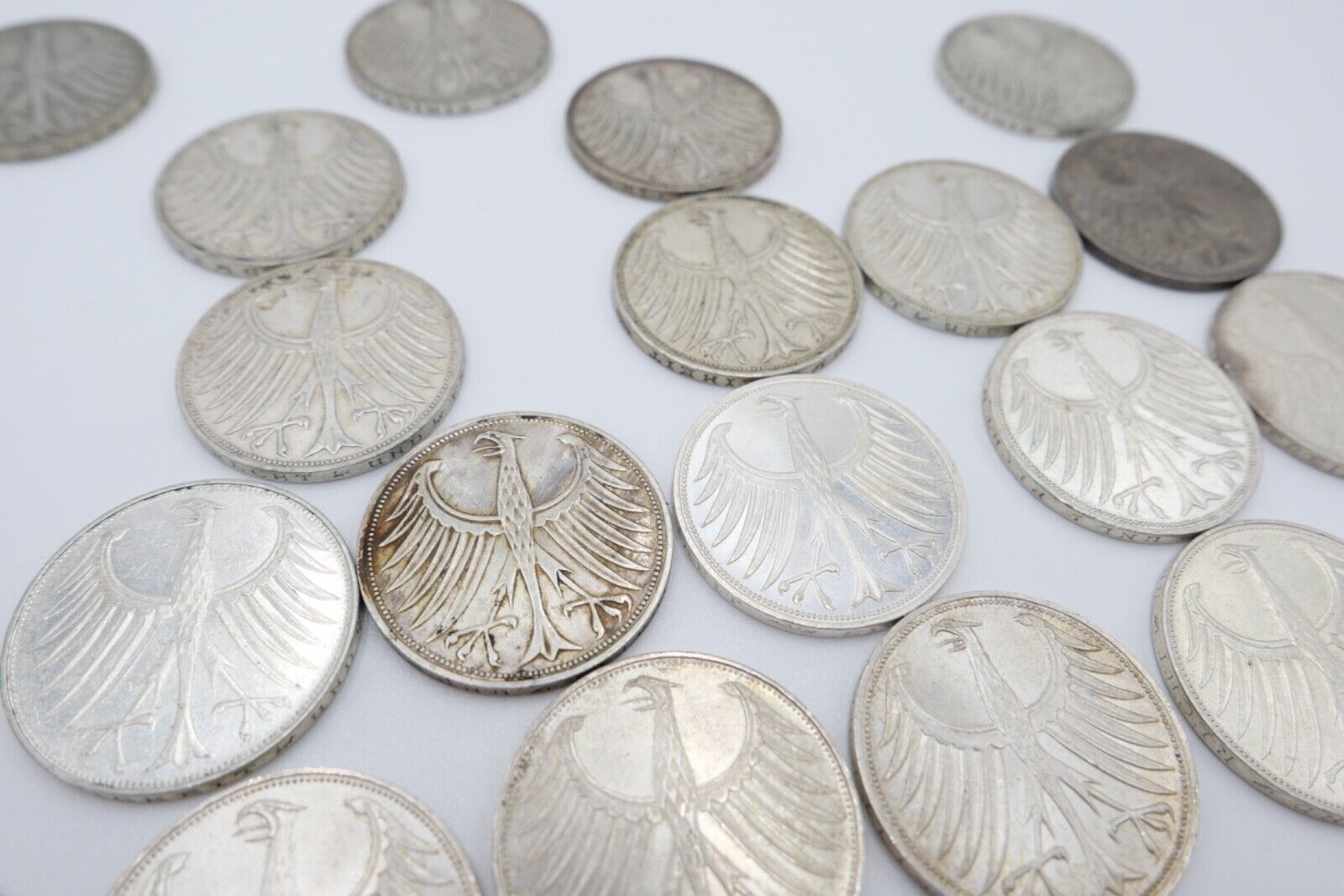 1951-1974 Konvolut LOT 34x 5 DM Silbermünzen J.387 Silberadler PP Heiermann - Antikhandel-Stuttgart