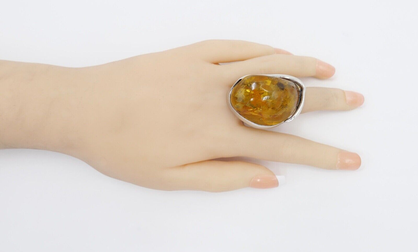 80er Jahre Designer Ring Bernstein Silber 925 Gr. 58 Frauenkopf G Danzig Polen - Antikhandel-Stuttgart