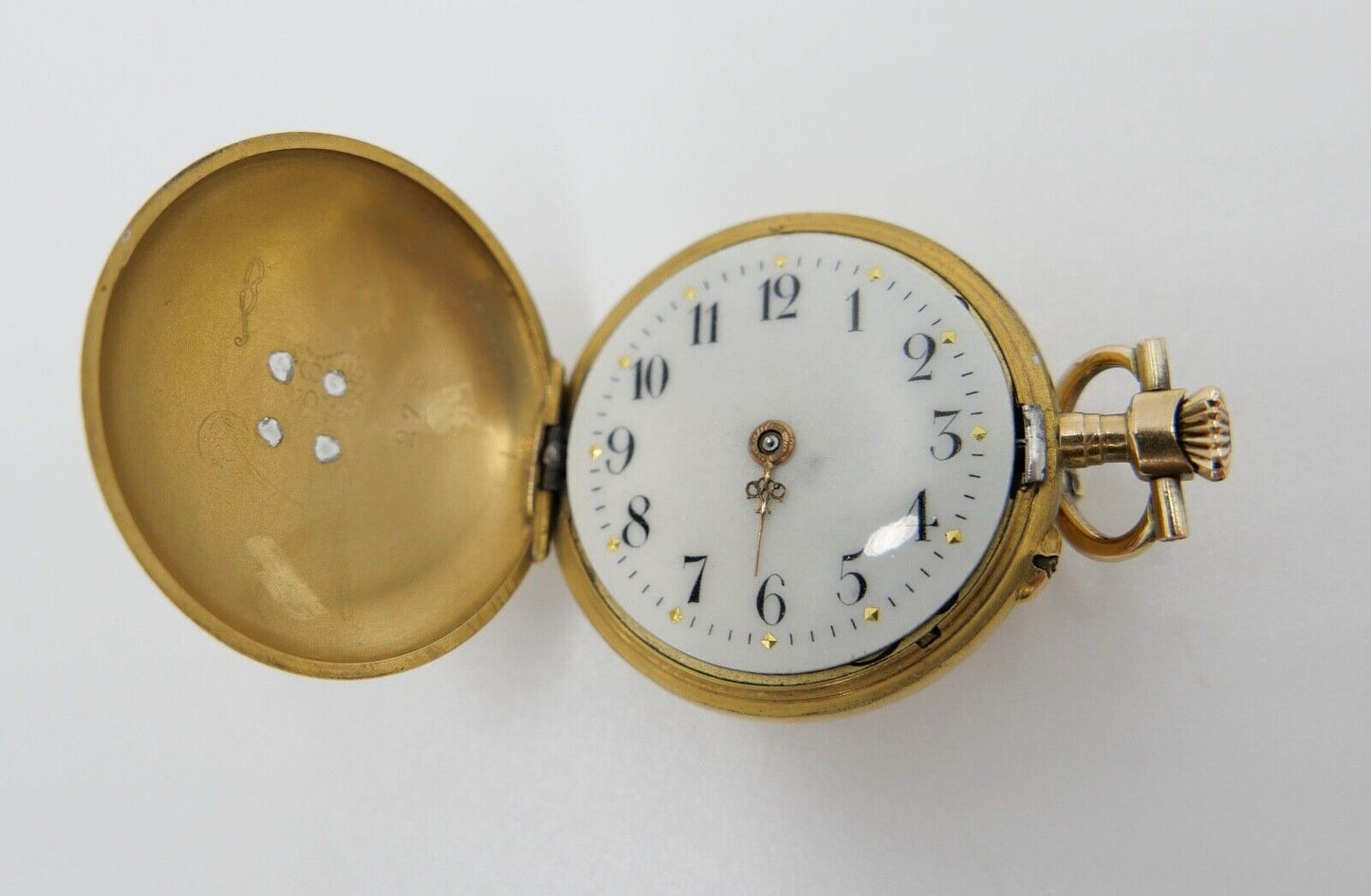 Antike Schweizer Damen Taschenuhr 585 Gold Diamanten im Kleeblatt 56 14K 0,585 - Antikhandel-Stuttgart