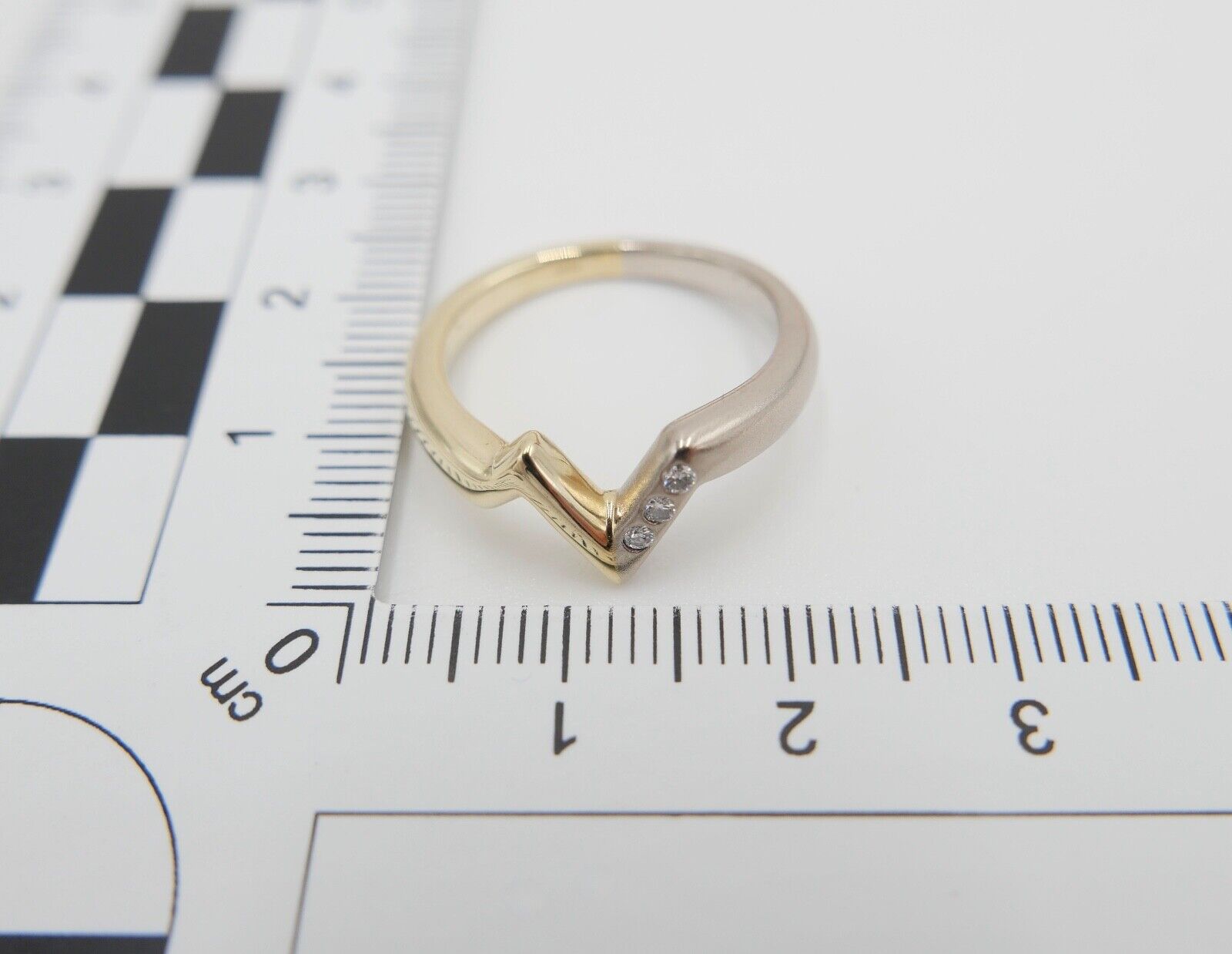 Wishbone V-Form Bicolor Weiß Gelb Gold Brillant Ring 585 14K Gr. 55 Diamanten - Antikhandel-Stuttgart