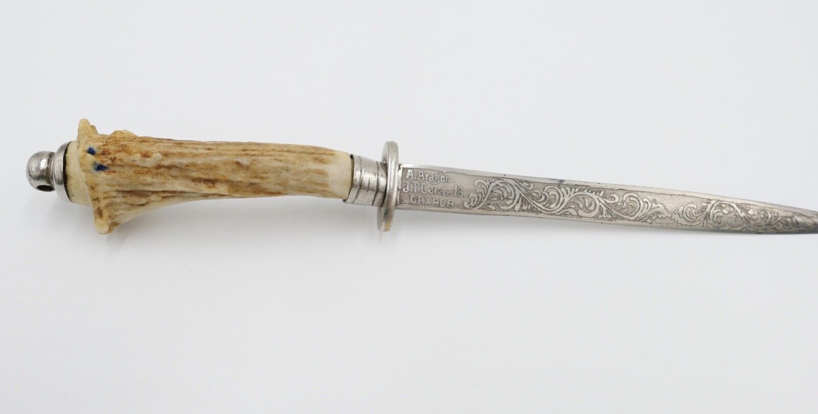 alter Brieföffner Hirschgeweih Griff A. Aragon JP Garcia 18 Oaxaca Mexico - Antikhandel-Stuttgart
