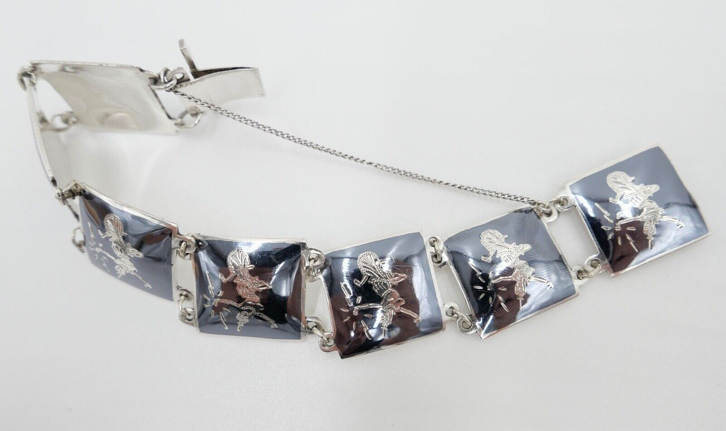 Siam Sterling Silber Glieder Armband Emaille Motiv Göttin 19cm - Antikhandel-Stuttgart