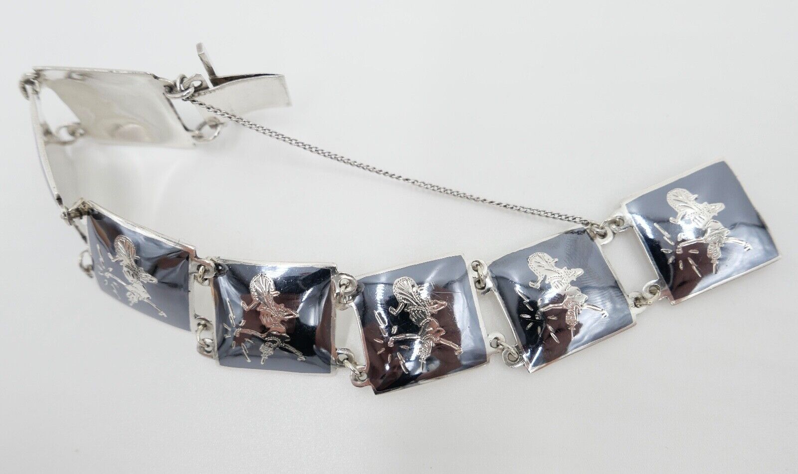 Siam Sterling Silber Glieder Armband Emaille Motiv Göttin 19cm - Antikhandel-Stuttgart