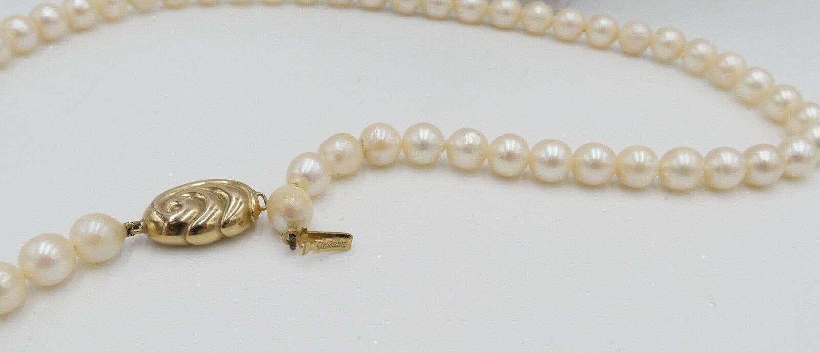 80er Jahre Jka Perlenkette Collier Zuchtperle 43 cm Gold 585 / 14K Perlen Ø 6 mm - Antikhandel-Stuttgart