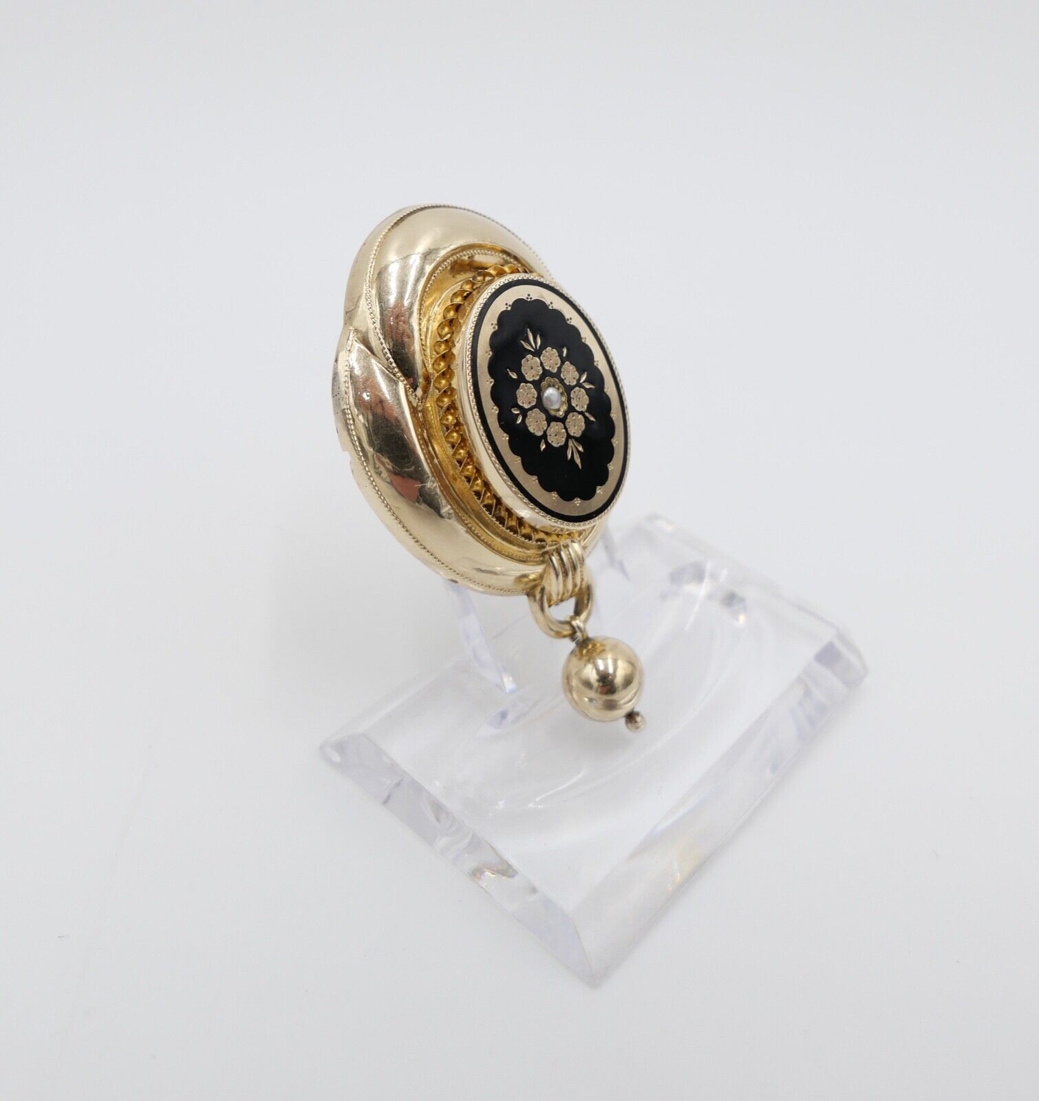 große BIEDERMEIER um 1840 antike Brosche 585 / 14K Schaumgold Saatperle ONYX - Antikhandel-Stuttgart
