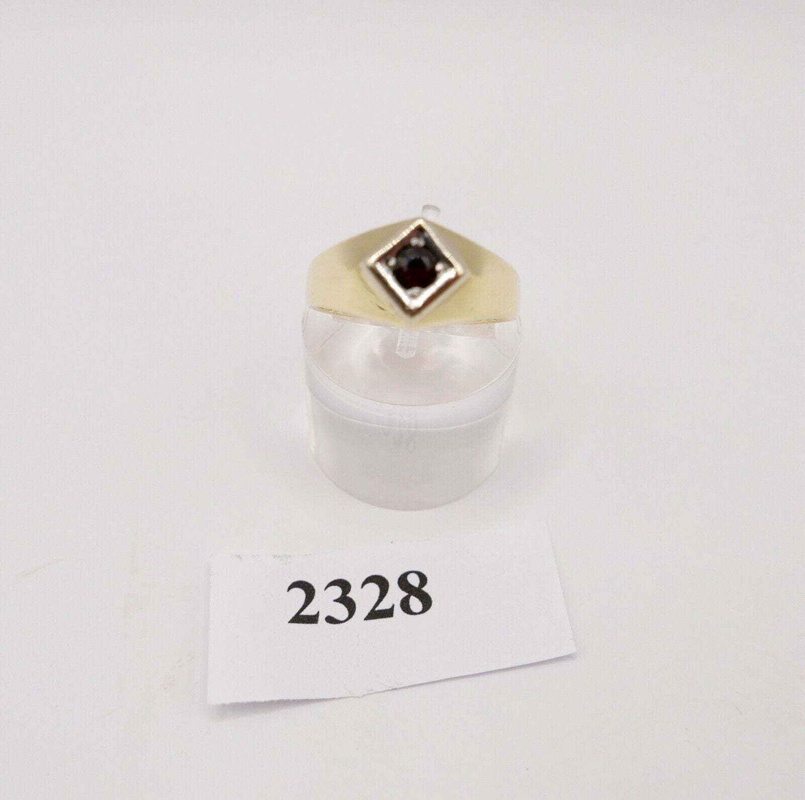 Herren Ring Gelbgold 585 / 14K Gr. 61 mit Granat 1970er Jahre 0,25 Ct - Antikhandel-Stuttgart