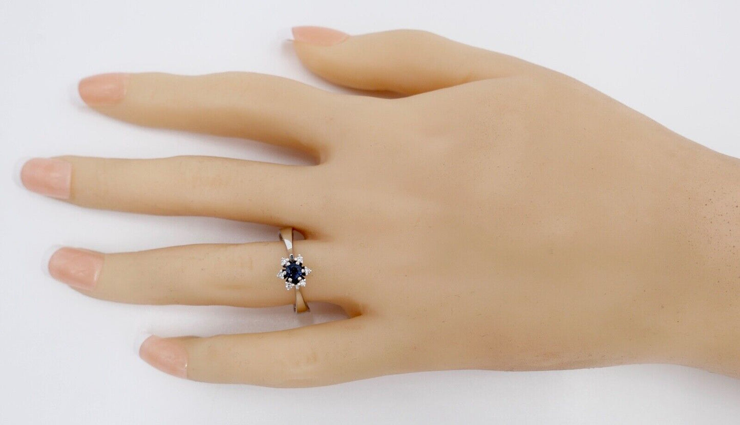 70er Jahre Ring Weißgold 585 / 14K Diamant & Saphir Gr. 61 - Antikhandel-Stuttgart