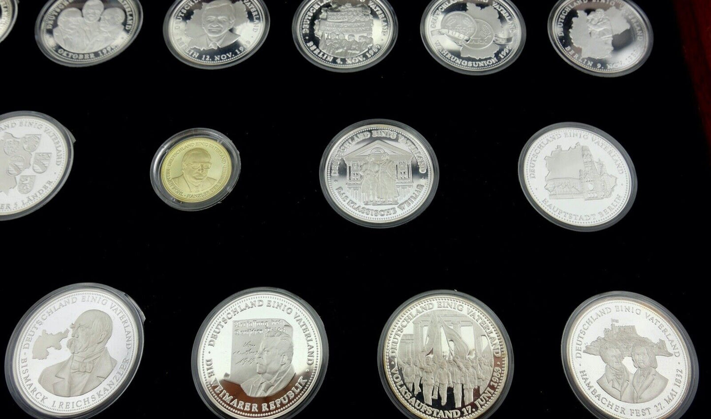 Vollständig 36 Medaillen DEUTSCHLAND EINIG VATERLAND Silber & Gold PP - Antikhandel-Stuttgart
