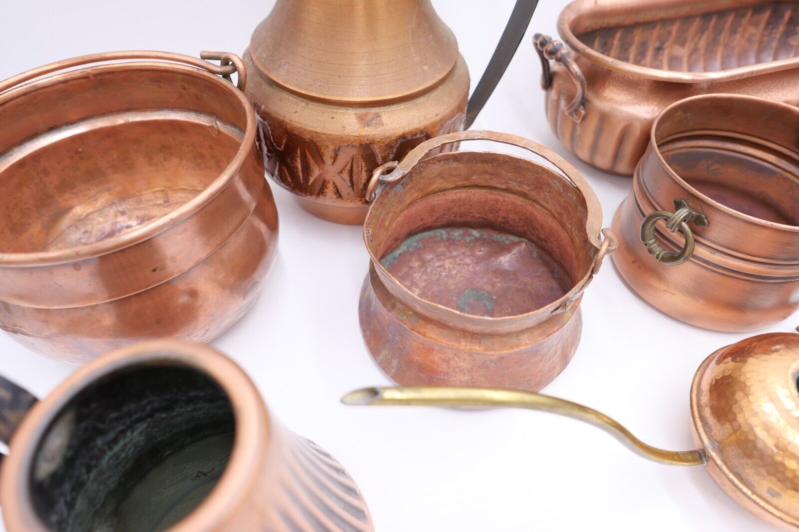 Posten 9 Teile Kupfer Kanne Kübel Gießkanne für Blumen etc. Dekoration - Antikhandel-Stuttgart