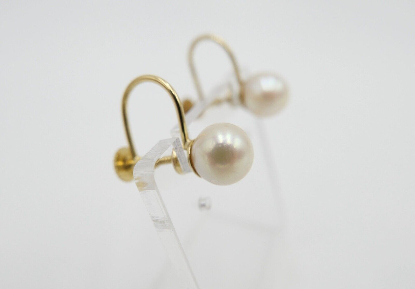 1980er Gelbgold Perlen Ohrringe Ohrstecker 750 585 Schraubverschluss Ø 7,5 mm - Antikhandel-Stuttgart