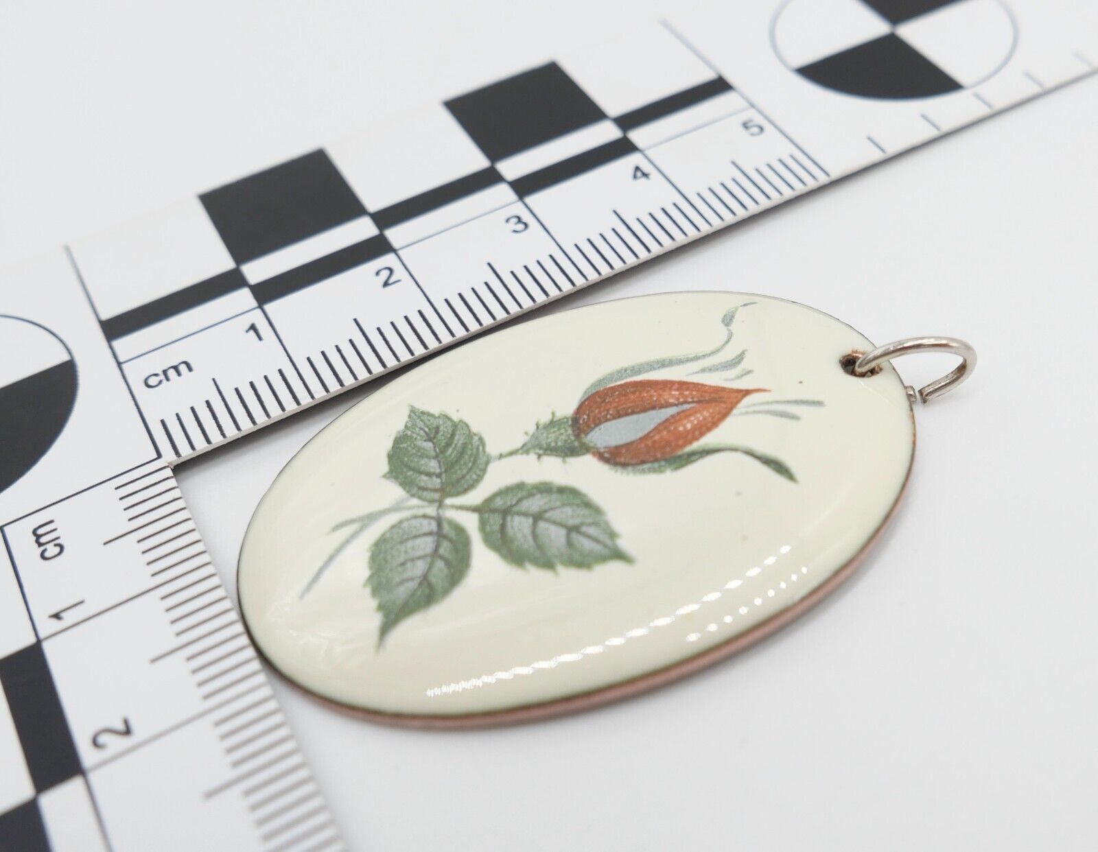 Alter Email Anhänger Blumenmalerei 49x31 mm Rose Floral - Antikhandel-Stuttgart