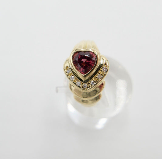 Gelbgold Ring mit rotem Herz Stein und Diamanten 1,22 Ct 750 18K Gr. 56 - Antikhandel-Stuttgart