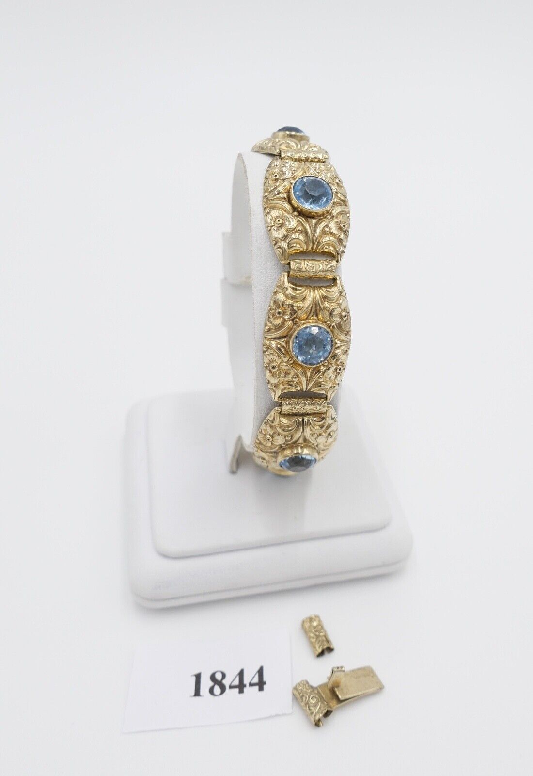 antik um 1900 JUGENDSTIL Armband vergoldet mit blauen Glassteinen floral - Antikhandel-Stuttgart