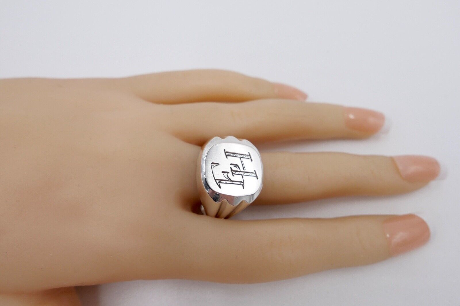 ART DECO Siegelring Monogramm EH Herrenring 835 Ring Silber Gr. 67 GGS - Antikhandel-Stuttgart