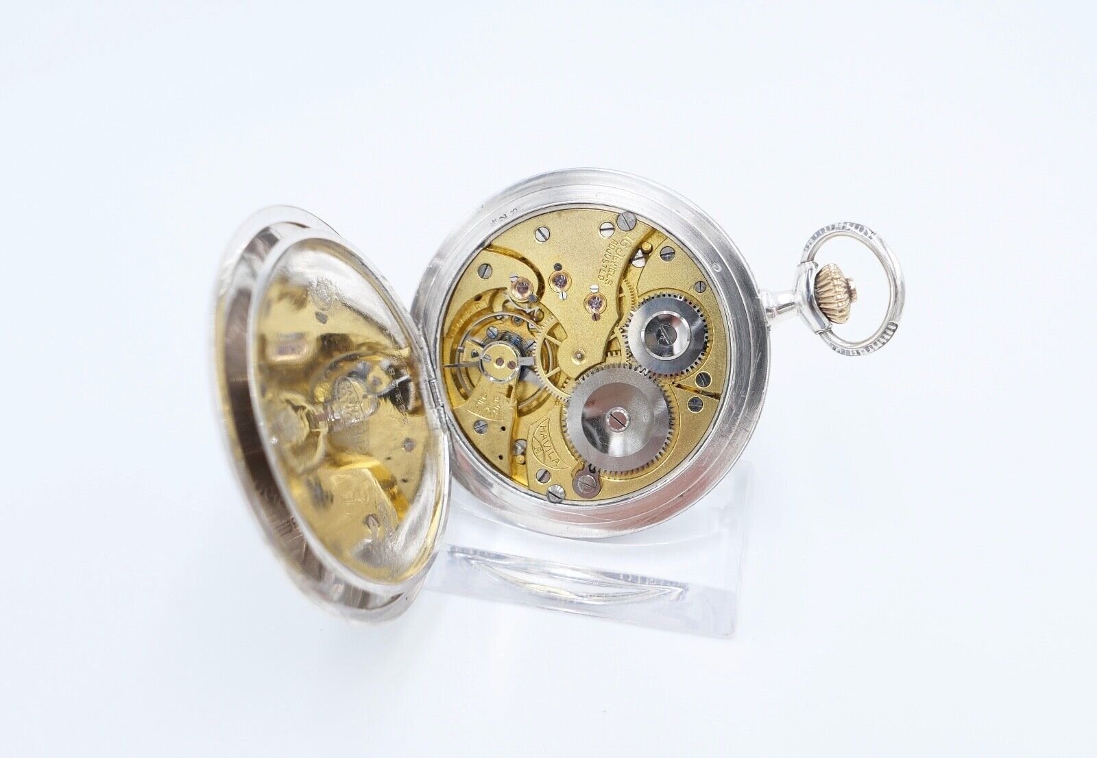 1901-1949 ART DECO SAVONETTE Taschenuhr HAVILA pocket watch Halbmond Krone Silbe - Antikhandel-Stuttgart