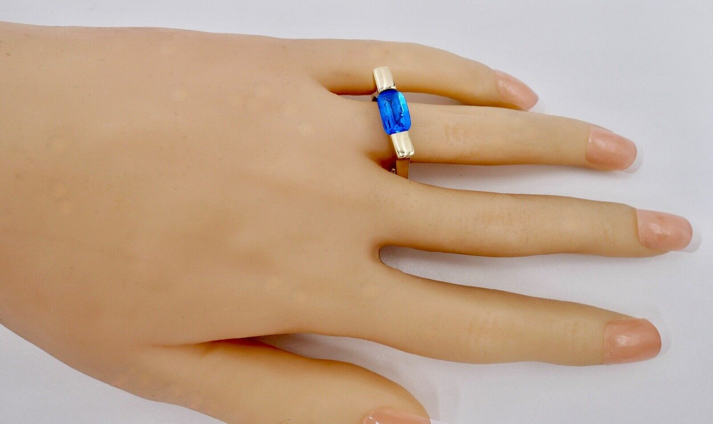 Gelb Gold Damen Ring Gr. 58 blauer Synthetisch Spinell 333 8K - Antikhandel-Stuttgart