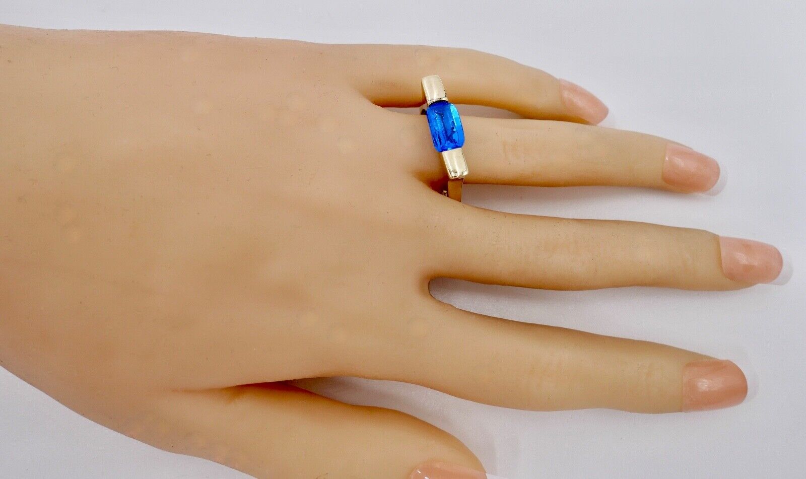 Gelb Gold Damen Ring Gr. 58 blauer Synthetisch Spinell 333 8K - Antikhandel-Stuttgart