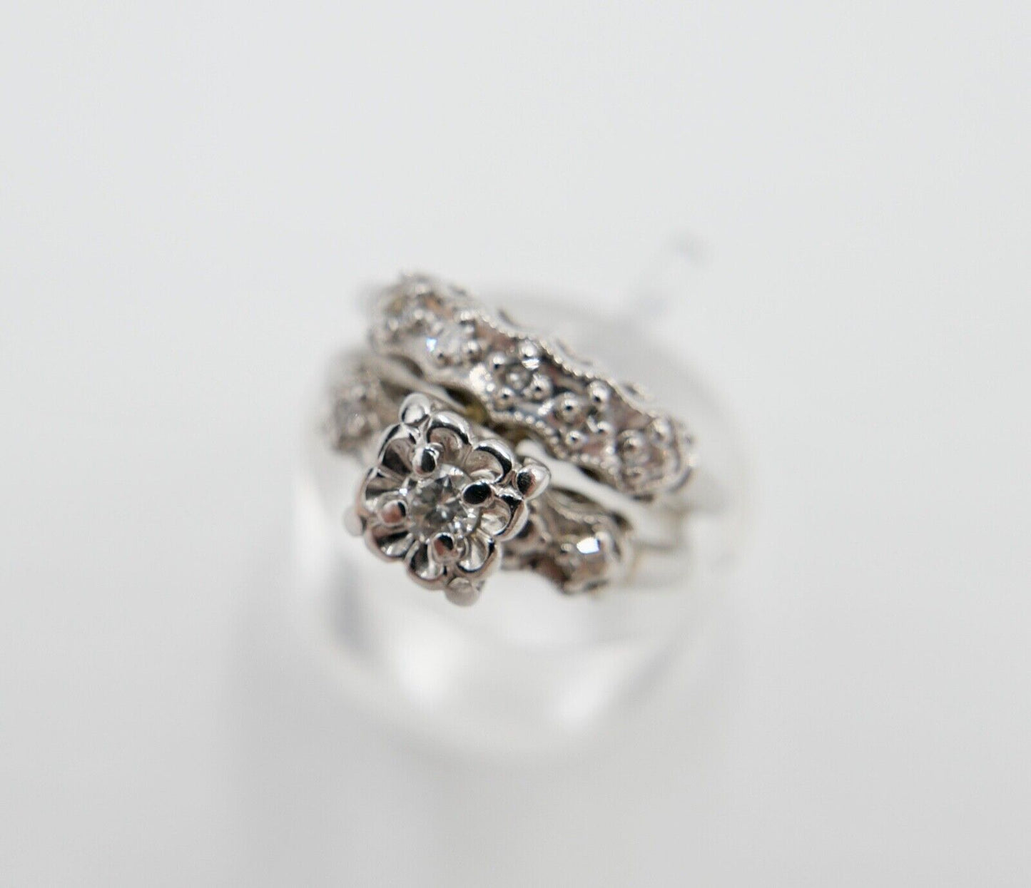 70er Jahre Gold Weißgold 585 / 14K Diamant Brillant 0,14Ct Gr. 57 - Antikhandel-Stuttgart