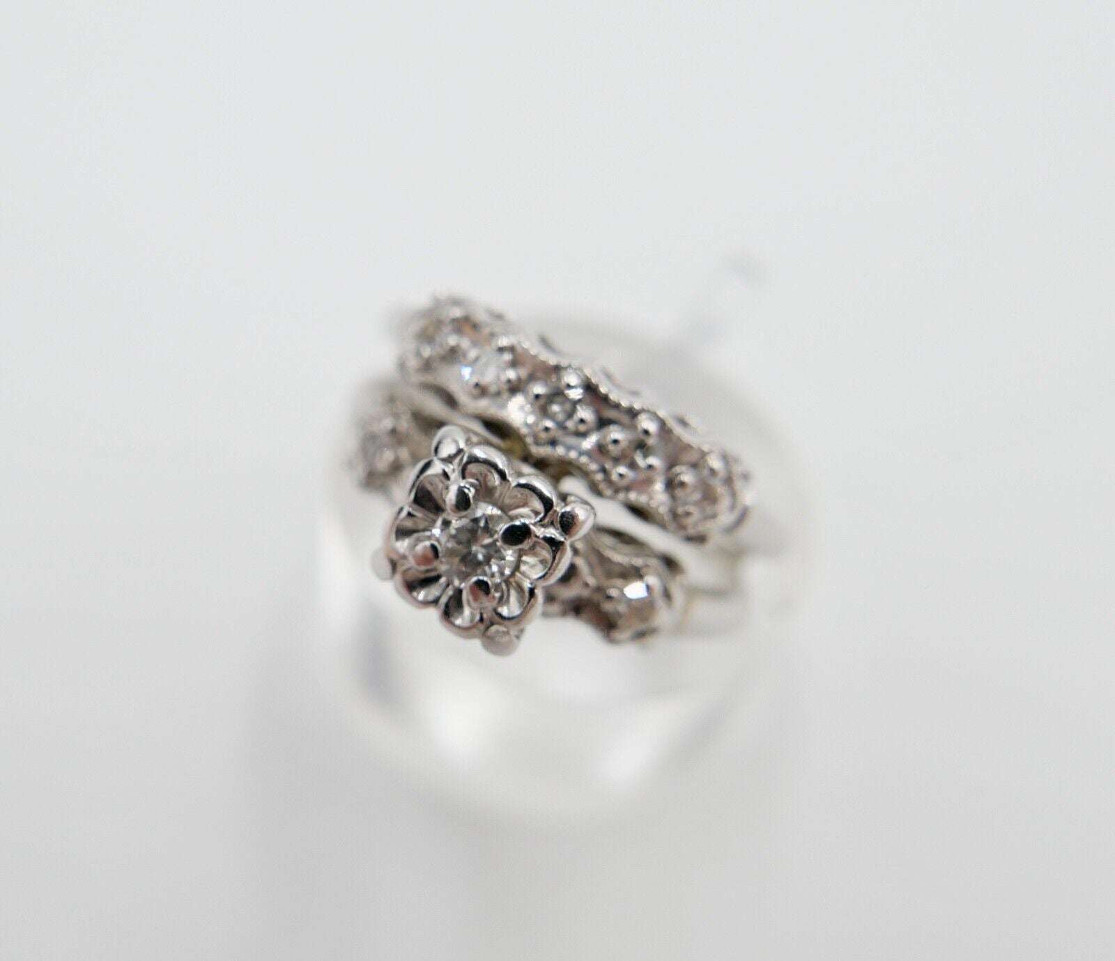 70er Jahre Gold Weißgold 585 / 14K Diamant Brillant 0,14Ct Gr. 57 - Antikhandel-Stuttgart