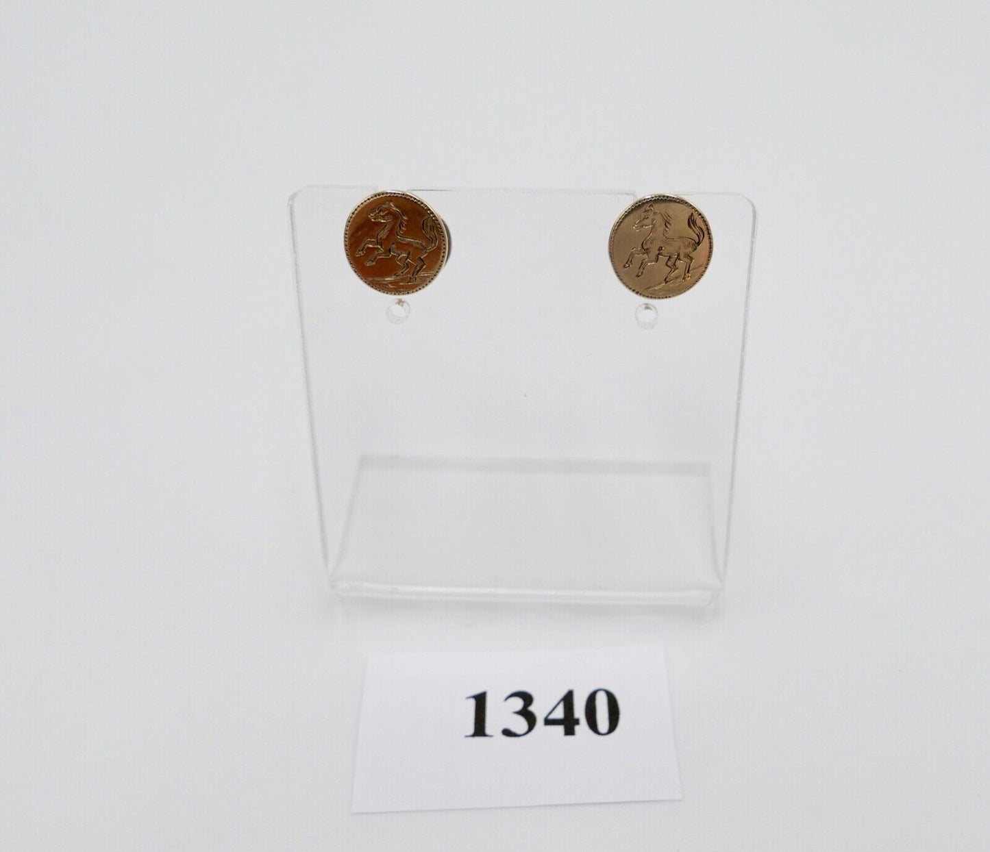 Antike SCHÄFER Herren Ohrstecker Gelbgold 585 14K um 1900 Fohlen Pferde Motiv - Antikhandel-Stuttgart