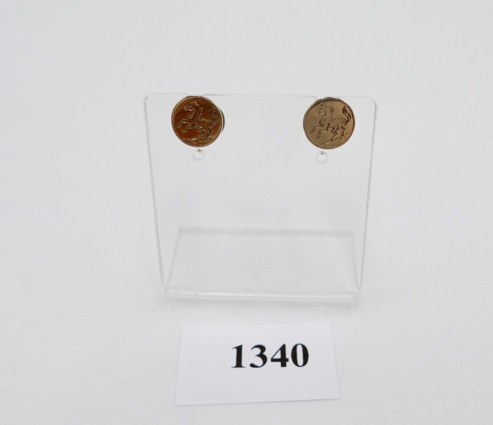 Antike SCHÄFER Herren Ohrstecker Gelbgold 585 14K um 1900 Fohlen Pferde Motiv - Antikhandel-Stuttgart