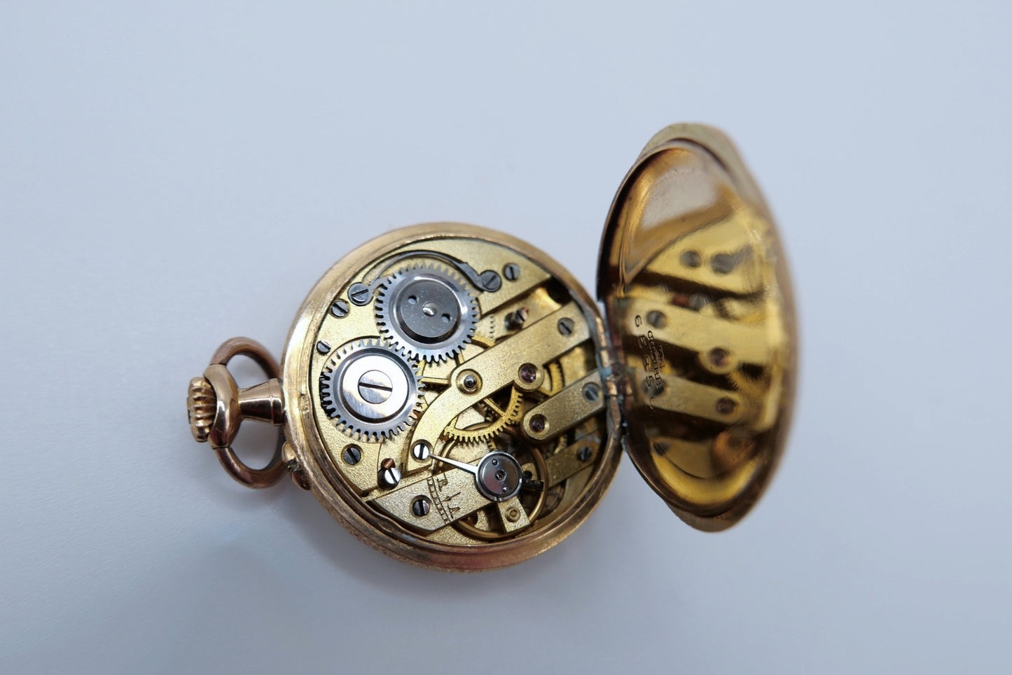 Antike Florale Gold Taschenuhr 14K 585 Remontoir Emaile um 1900 open face