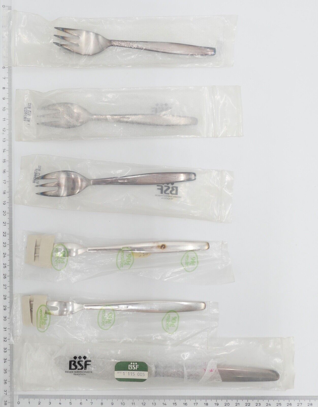 NEU - BSF RAUHREIF 90 Silber 36 Teile Besteck Löffel Gabel Messer Tortenheber - Antikhandel-Stuttgart