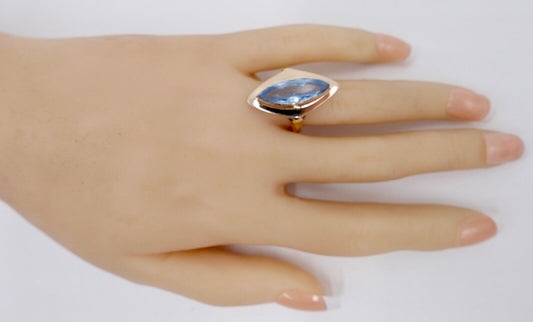 1950er Rotgold Ring Navette Form 14K 585 Gr. 57 Damen mit blauen synth. Spinell - Antikhandel-Stuttgart