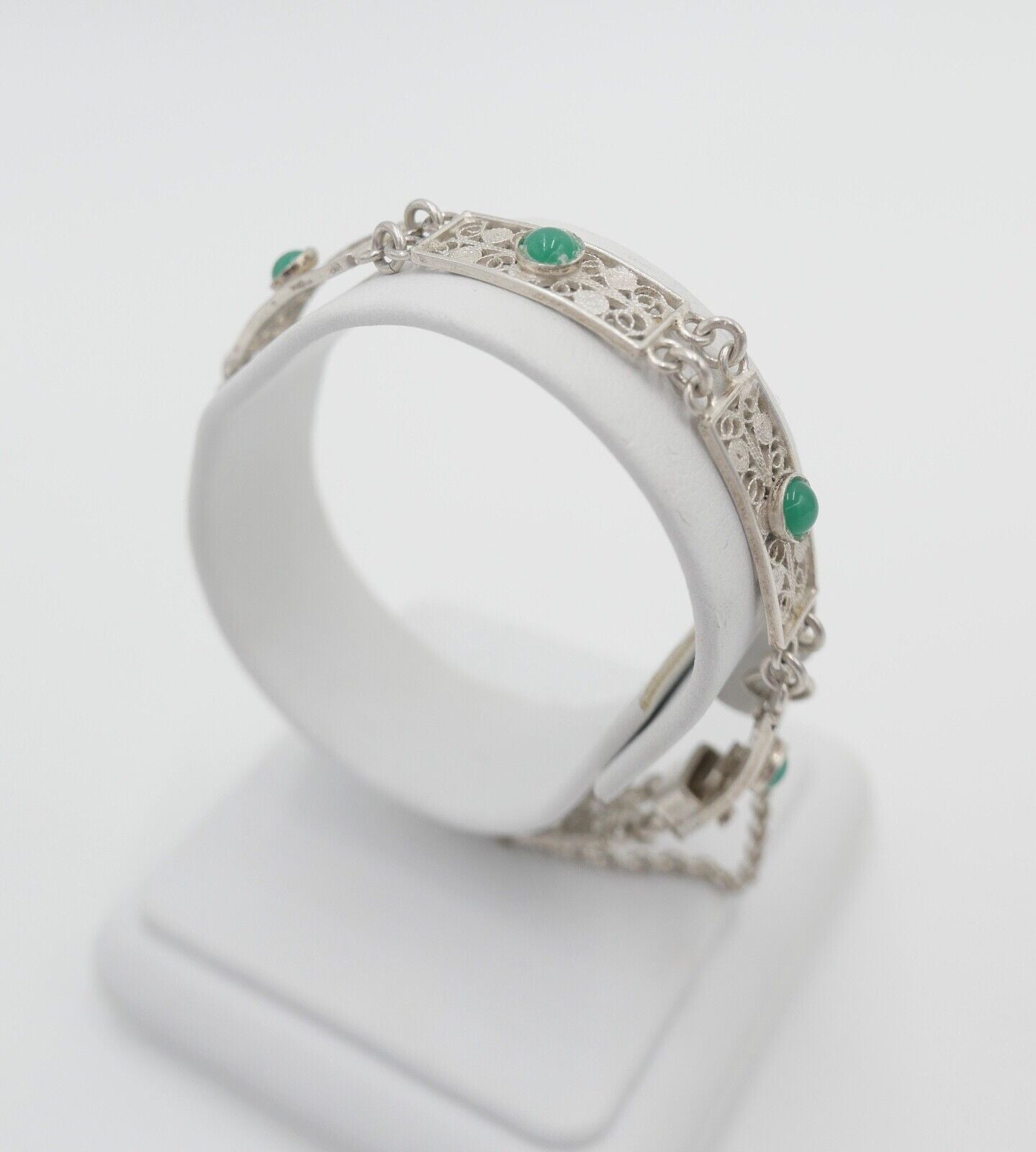 filigranes 60er Jahre 800 Silber Armband mit Chrysopras - Antikhandel-Stuttgart